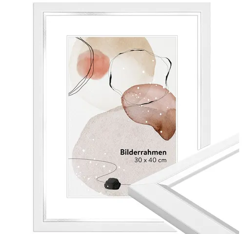 WANDStyle Bilderrahmen H490, Weiß - Modernes Design aus Massivholz - Einzelrahmen mit abgeschrägtem Profil und farbiger Kante, ideal für einen eleganten Akzent an der Wand. Hochwertig verarbeitet und in 9 Farben erhältlich, Made in Germany.