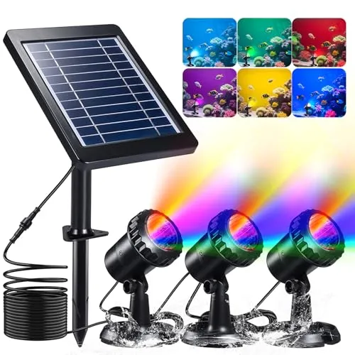 Ymenow Solar Teichbeleuchtung, Amphibien Tauchlicht Unterwasserlampe mit 3er Wasserdichte IP68 Unterwasser Strahler und 4 Lichtmodi für Pools Brunnen Aquarium Fischtank Garten Dekoration