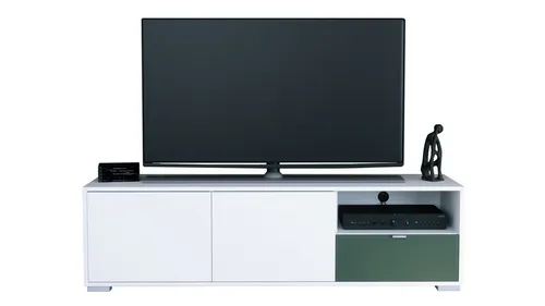 Vladon Lowboard Milano (Lowboard mit 2 Türen Weiß matt, und 1 Schublade Fjord Grün, Made in Germany), Korpus Weiß matt (152,5 x 43 x 37 cm)