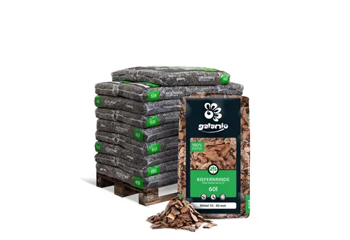 Galamio Kiefernrinde Mittel 60l - Hochwertiger Rindenmulch für Pflanzen - Rindenmulch aus naturbelassener Kiefernrinde, ideal für gute Belüftung und Unkrautbekämpfung. Perfekt für Blumen- und Rosenbeete, sorgt für einen nährstoffreichen Boden.