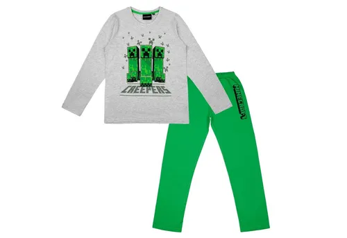 Minecraft Schlafanzug Creeper für Jungen, Langarm Pyjama grau, Größe 152 - Bequemer Langarm Schlafanzug für Jungen mit coolen Minecraft Creeper Motiven. Hergestellt aus 100% Baumwolle, ideal für gemütliche Nächte.