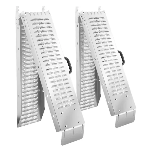 tectake® Auffahrrampen 2er Set aus verzinktem Stahl - Transportgeräte & Rampen - Mit einer Belastbarkeit von 400 kg und ergonomischen Tragegriffen bieten diese kompakt faltbaren Rampen hervorragenden Grip und erleichtern das Verladen schwerer Gegenstände.