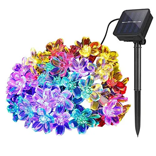 DIWUJI Solar Lichterketten Außen Garten, 7M 50 LED Blühen Blume Wasserdicht Solar Power Lichterketten Dekor Festival Buntes Licht für Party Hochzeit Patio Weihnachten Dekoration (Mehrfarbig)