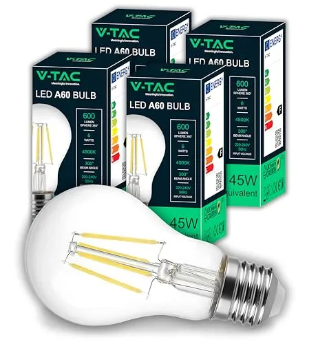 V-TAC 4x LED Glühbirne E27 Filament A60 von V-TAC