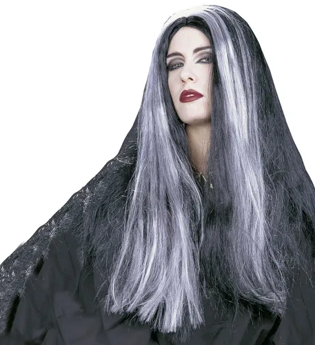 PERÜCKE MORTISIA KUNSTHAARE KUNSTHAARPERÜCKE FASCHING KARNEVAL SCHWARZ GRAU LANG