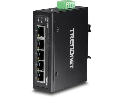 TRENDnet TI-G50 - Unmanaged Switch für DIN-Schiene - Unmanaged Switch mit 5 Ports (100/1000/10000), ideal für industrielle Anwendungen, einfach an DIN-Schiene oder Wand montierbar.