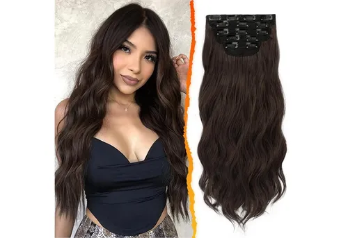 LuxusKollektion Kunsthaar-Extension Clip in Haarverlängerungen 5-teilig, 45 cm lang, Dunkelbraun