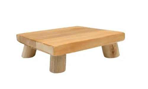 Spetebo Teak Blumenteller eckig natur - 20 cm - Holz Pflanzenständer quadratisch mit 4 Füßen - Echtholz Deko Massivholz Blumen Pflanzen Ständer