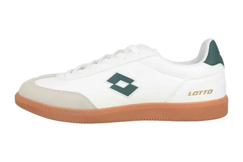 Lotto Sneaker Weiß 44 EU - Sportliche Sneaker in Größe 44, aus leichtem Synthetik mit grünem Akzent. Ideal für Freizeit und Sport, mit runder Schuhspitze und leicht profiliertem Gummi-Laufsohlenmaterial.