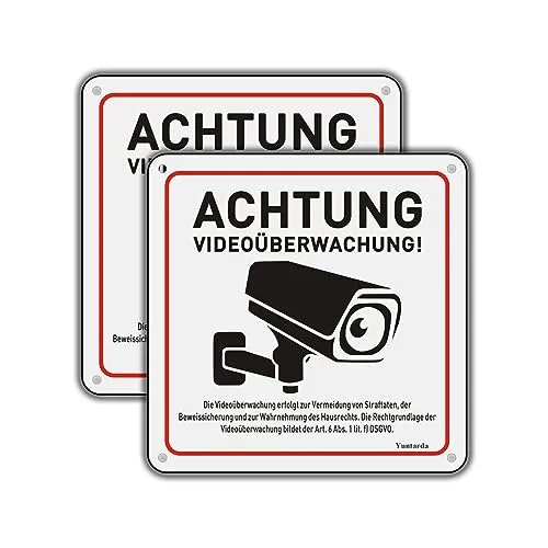 Stück Videoüberwachung Schild Privatgrundstück mit DSGVO Hinweis 15x15cm Aluminium Schilder Kameraüberwachung mit Selbstklebend und 4 Bohrlöcher Kamera Überwachung Schild Warnschild 2
