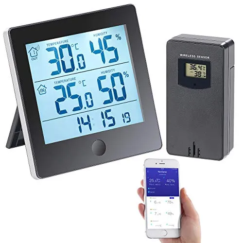 infactory Temperatur Datenlogger: Thermo-/Hygrometer-Datenlogger mit Außensensor, Bluetooth & App (Thermometer Hygrometer, Bluetooth, Thermometer mit, Funkwetterstation)
