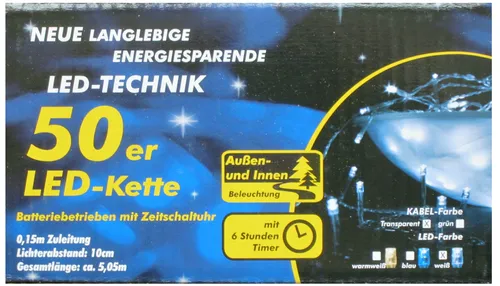 50er LED Lichterkette 4,9m kaltweiß Batterie / Timer außen BA11463
