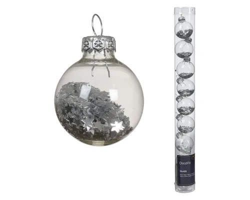 Kaemingk Weihnachtsbaumkugel, Weihnachtskugeln Glas 3cm mit Sternfüllung 9 Stk Silber transparent