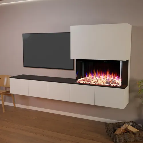 Glow Fire Wohnwand mit Elektrokamin 'CW5' | LED Wandkamin in Weiss/Schwarz mit Heizung (1500 W) - Moderne Wohnwand mit integriertem LED-Elektrokamin: Geräuschloses, realistisches Flammenbild und flexible Nutzung als Wand- oder Standmodell. Integrierte Heizfunktion für wohlige Wärme und individuelle Ambiente-Beleuchtung.