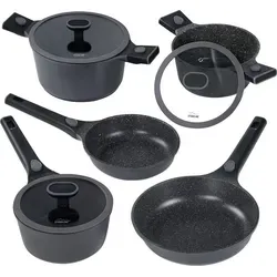 STONELINE SMART 8-teiliges Pfannen- und Topfset mit abnehmbaren Griffen - Vielseitiges Kochgeschirr-Set mit abnehmbaren Griffen für alle Herdarten, inklusive Induktion. Ideal für platzsparendes Kochen, Backen und Servieren. Kratzfeste Antihaftbeschichtung für mühelose Reinigung.