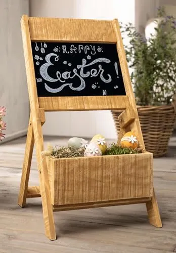 Dekoleidenschaft Klappbare Tafel mit Pflanzkasten, 67 cm hoch - Praktische Kreidetafel mit integriertem Pflanzkasten. Klappbar für einfachen Transport und platzsparende Aufbewahrung. Ideal für Garten, Indoor oder als Kundenstopper. Maße: B 32 x T 36 x H 67 cm, Lieferung ohne Deko.