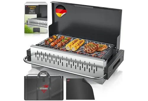 KESSER® Klappgrill - Tragbarer Camping Grill aus pulverbeschichtetem Stahl - Campingkocher mit zwei Varianten für maximale Flexibilität: klappbares Gestell oder kompakte Tischversion. Ideal für Camping, Picknick oder Angeln, robust und wetterbeständig.