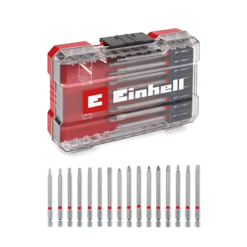 Original Einhell M-CASE 16-tlg. Bit-Set (für Akkuschrauber und Bohrmaschinen mit 90-mm-Bits aus sandgestrahltem S2 Stahl und E 6.3 Schaft inkl. Aufbewahrungsbox)