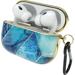 EAZY CASE - Schutzhülle für AirPods Pro 2 Hülle Blau Hard Case Stoßfest mit Karabiner geeignet als Schlüsselanhänger Antikratz Etui rutschfes... - Blau