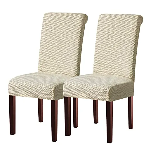 KELUINA Moderne Stuhlhussen 1er/2er/4er/6er Set, Stretch Stulhhussen Schwingstuhl Elastisch Abnehmbarer Waschbarer Universal Stuhlbezug für Hotel Bankett Hochzeit Party Deko (Creme,2 Stück)