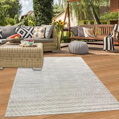 Teppich-Traum Teppich In- und Outdoor Garten Terrasse Balkon Wintergarten hell wetterfest pflegeleicht Boho Style in Beige, 140 x 200 cm
