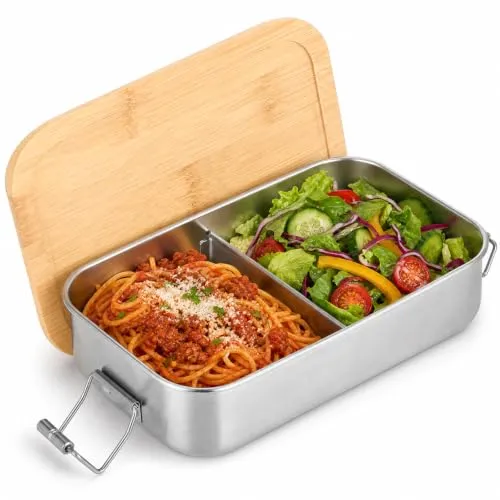 Cozary Brotdose Edelstahl, 1000ML Lunchbox Erwachsene, Brotdose mit Fächern, BPA-frei, Bento Box Auslaufsicher mit Dichtring für Arbeit, Schule und Picknicks