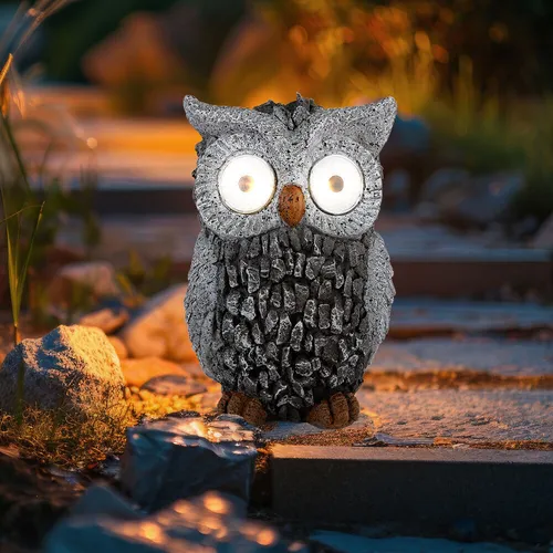 Solarleuchte Figurlampe Außenleuchte Eule Terrassen Stein Design LED Balkonlampe