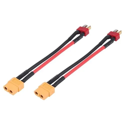 XT60 Adapterkabel Set, 2 Stück mit 4 Adaptertypen in 14AWG Silikonkabel 10cm für RC Modellbau Ladegeräte LiPo Akkus (T Stecker männlich zu XT60 weiblich)