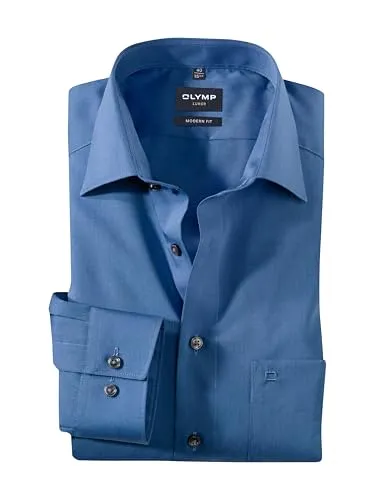 OLYMP Luxor Herren Hemd - Modern Fit - Nachtblau - Gr. 45 - Herrenhemden in modern fit, aus pflegeleichtem Chambray mit New Kent Kragen, ideal für stilvolle Anlässe und den Alltag.
