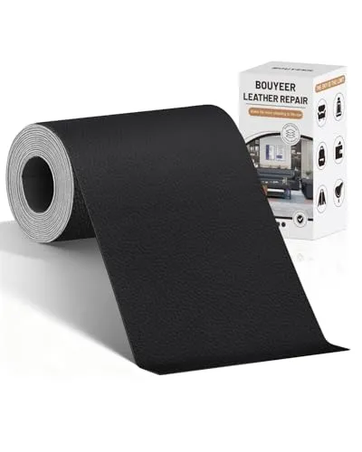BOUYEER Leder Reparatur Set Schwarz, 40x210 cm Kunstleder Selbstklebend, Umweltfreundliche & Geruchsfrei Kunstleder Reparaturset, Möbel/Sofa/Autositze/Taschen/Renovierung, Schwarz