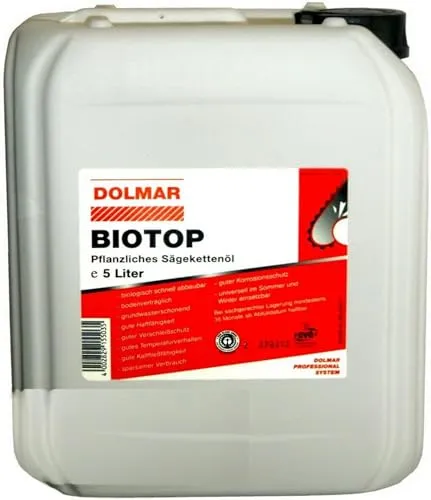Dolmar 980002311 Sägekettenöl 5 Liter Bio*, teilsynthetisches Hochleistungsöl - Kettensägenöle, biologisch abbaubar und extrem belastbar mit Verharzungsschutz, ideal für Sommer und Wintereinsatz.
