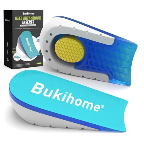 Paar Schuheinlagen zur Erhöhung der Höhe – Bukihome Gel-Fersenkissen für Achillessehnenentzündung, Plantarfasziitis, Fersenschmerzen, Fersensporn, 1,9 cm + 2,5 cm – Größe S 2