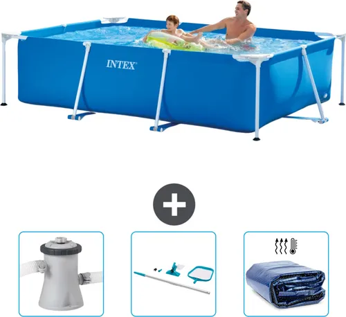 Intex-Schwimmbecken mit rechteckigem Rahmen – 260 x 160 x 65 cm – Blau – im Lieferumfang enthalten Filterpumpe für Schwimmbad