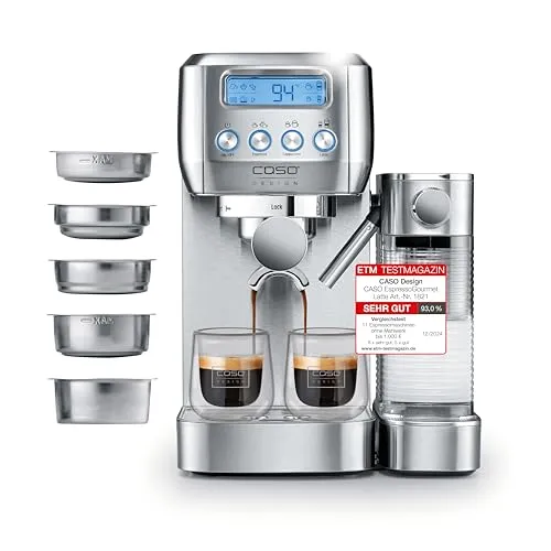 CASO Espresso Gourmet Latte Siebträgermaschine - Siebträgermaschine mit integriertem Milchbehälter für perfekten Espresso, Cappuccino und mehr – ideal für Kaffeeliebhaber!
