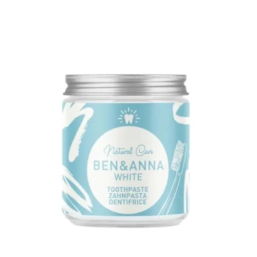 BEN & ANNA WHITE - Fluoridfreie Zahnpasta im Glas - Zahnpasta in der Dose mit Aktivkohle für natürlich weiße Zähne, 100% vegan und umweltfreundlich verpackt, für ein strahlendes Lächeln und frischen Atem.