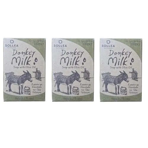 Seifenriegel mit natürlichem reinem Olivenöl & Eselsmilch SOLLEA – 3er Pack (3 x 100 g)