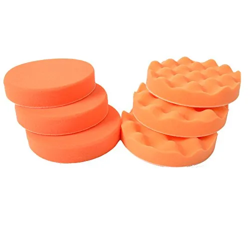Duke-Handel Polierschwamm Polierpads Poliermaschinen Zubehör 3 x Polierschwamm orange medium 150mm + 3 x Polierschwamm orange medium gewaffelt, Kletthaftend - für die perfekte Politur - Medium-Set