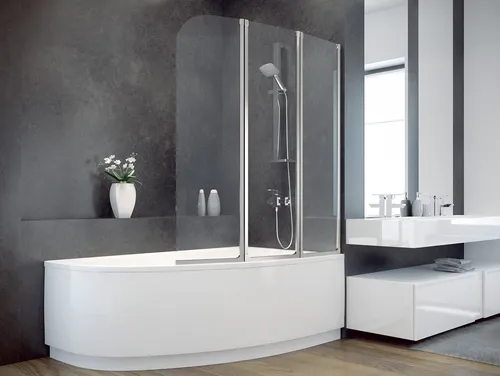 Badewannenabtrennung Faltwand 3-teilig 123,5x139 cm - Moderne Duschabtrennung aus 4 mm gehärtetem Glas, ideal für Badezimmer. Mit ISO-Zertifizierung und 10 Jahren Herstellergarantie bietet sie Qualität und Langlebigkeit.