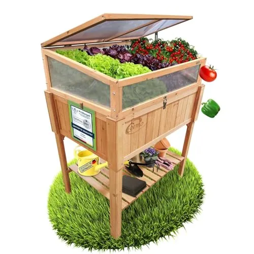 Coemo Hochbeet mit Frühbeetaufsatz 90 × 40 × 120 cm – ergonomisches Gartenbeet aus Holz – wetterfest & nachhaltig – für Gemüse, Kräuter & Blumen – rückenschonend mit Stauraum & einfacher Montage