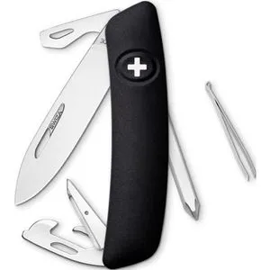 SWIZA Taschenmesser D04 - 11 Funktionen, schwarz mit Feststellklinge - Kompaktes Taschenmesser mit 11 Funktionen, ideal für Outdoor-Aktivitäten. Die große Feststellklinge aus rostfreiem Edelstahl bietet Sicherheit und Vielseitigkeit.