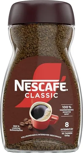 NESCAFÉ CLASSIC, löslicher Bohnenkaffee aus mitteldunkel gerösteten Kaffeebohnen, kräftiger Geschmack & intensives Aroma, koffeinhaltig, 1er Pack (1 x 100g (Verpackung kann variieren)