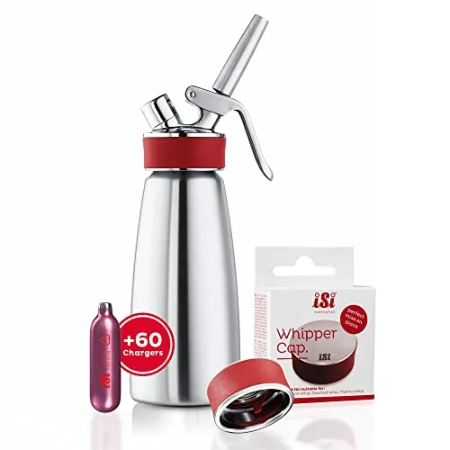 ISI Sahnespender Gourmet Whip 0,5L mit 6 x 10 Sahnekapseln - Hochwertiges Sprühsahne Set aus Edelstahl - Sonstiges - Ideal für warme & kalte Saucen, Desserts und mehr. Hergestellt aus langlebigem, spülmaschinenfestem Edelstahl für höchste Sicherheit und Qualität.