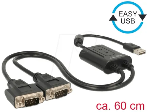 EASY-USB 2.0 Adapterkabel - USB-A Stecker auf 2x Seriell RS-232 Stecker, Y-Kabel, 0,6 Meter für einfache serielle Verbindungen