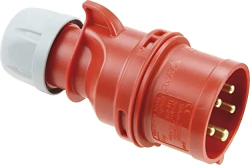 SiRoX CEE-Stecker IP44 | 5-polig, 400 V, 16 A, 6 h | Robuste Industrie-Steckvorrichtung | PA6-Gehäuse | Kupfer-Zink-Kontakte | Für Baustellen & Werkstätten