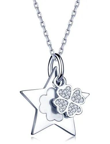 Unendlich U Fashion Sterne Vierblättriges Kleeblatt Damen Halskette 925 Sterling Silber Zirkonia Anhänger Verstellbare Kette, Silber
