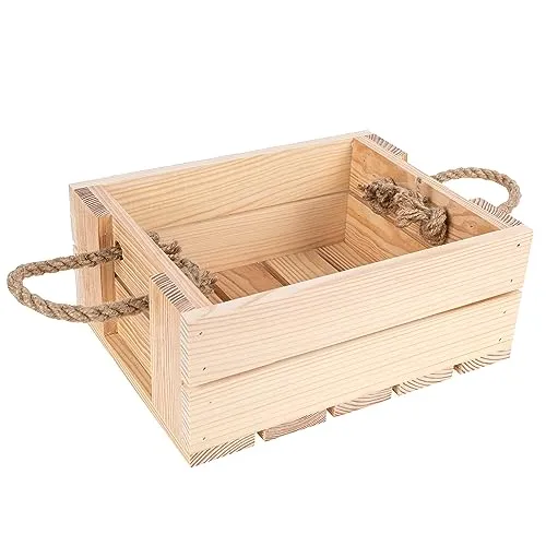 Creative Deco Holzkiste Natur Weinkiste mit Juteseilgriffen - Kisten aus hochwertigem Naturholz, ideal für stilvolle Aufbewahrung und Dekoration, Maße: 25 x 19 x 10 cm.