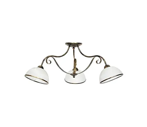 Licht-Erlebnisse Deckenlampe Glas Metall in Messing Weiß Wohnzimmer Küche H:30 E27 3-flammig Landhaus Rustikale Deckenleuchte Esszimmer ANTICA