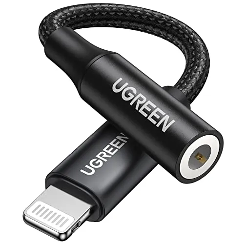 UGREEN Lightning zu Klinke Adapter 3,5 mm Kopfhörer, Schwarz | Lightning auf Aux Adapter kompatibel mit iPhone 14 14 Pro 13 13 Pro 12 12 Pro 12 Pro Max 12 Mini 11 11 Pro X usw.