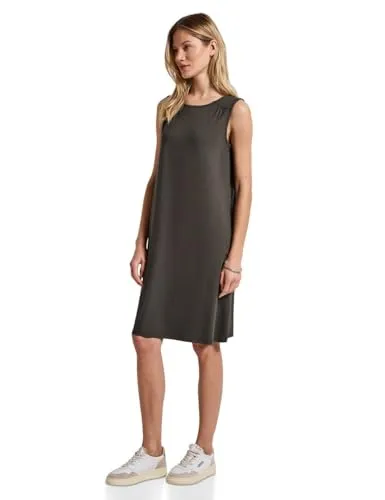 STREET ONE Damen A144583 Kleid in Unifarbe, Nomad Brown, 40 - Freizeitkleid für Damen, knielang mit Rundhalsausschnitt, aus bequemem Viskosemix mit Stretchanteil für optimalen Tragekomfort.