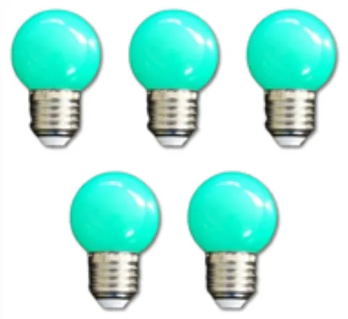 LED Tropfen Lampe 1 Watt grün Sockel E-27 5-er SET -#7363